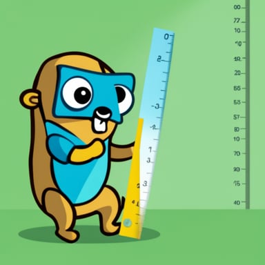 Focused Go Blue Gopher measuring geometry with a ruler.