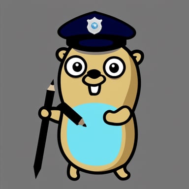 Go Blue Gopher holding a pencil and wearing a police hat.