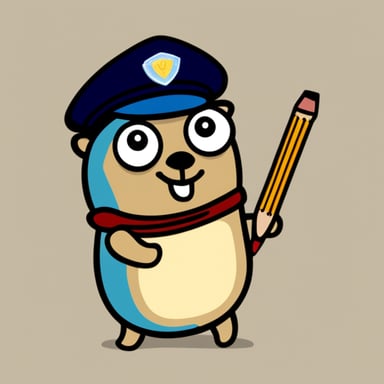 Go Blue Gopher holding a pencil and wearing a police hat.