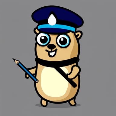 Go Blue Gopher holding a pencil and wearing a police hat.
