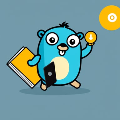 Go Blue Gopher is juggling small documents, standing between two circles titled API, with a simple vector-graphic background.