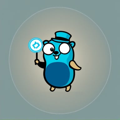 Go Blue Gopher is juggling small documents, standing between two circles titled API, with a simple vector-graphic background.