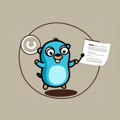Go Blue Gopher is juggling small documents, standing between two circles titled API, with a simple vector-graphic background.
