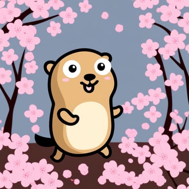 Happy Go Blue Gopher enjoying spring time with cherry blossoms.