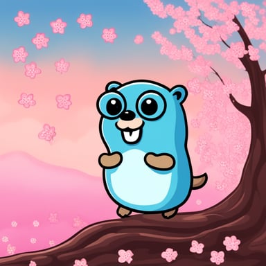 Happy Go Blue Gopher enjoying spring time with cherry blossoms.