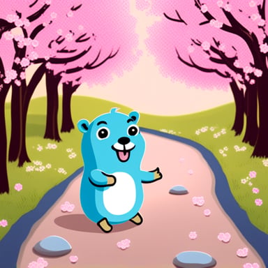 Happy Go Blue Gopher enjoying spring time with cherry blossoms.
