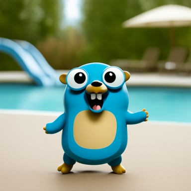 Happy Go Blue Gopher swimming in a pool.