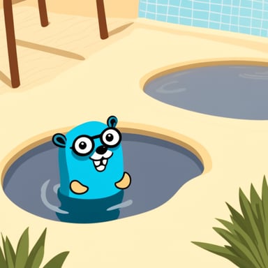 Happy Go Blue Gopher swimming in a pool.
