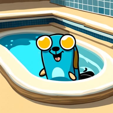 Happy Go Blue Gopher swimming in a pool.