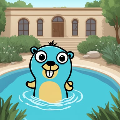 Happy Go Blue Gopher swimming in a pool.