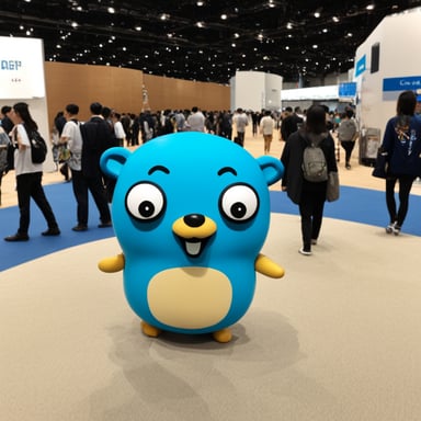 Happy Go Blue Gopher visiting the expo in Osaka.