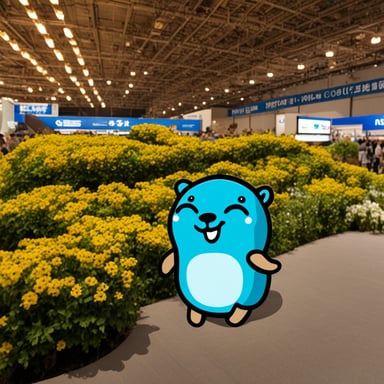 Happy Go Blue Gopher visiting the expo in Osaka.
