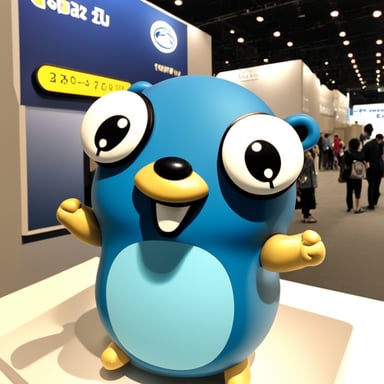 Happy Go Blue Gopher visiting the expo in Osaka.