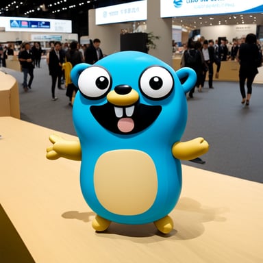 Happy Go Blue Gopher visiting the expo in Osaka.