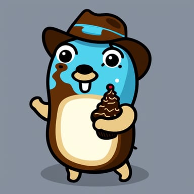 Happy go blue gopher eating chocolate