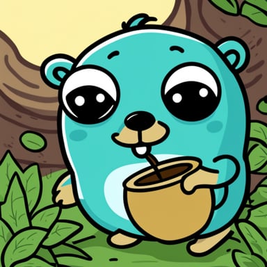 Happy Go Blue Gopher drinking green tea.