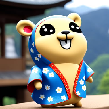 Happy Go Blue Gopher in a Japanese kimono in Japan.