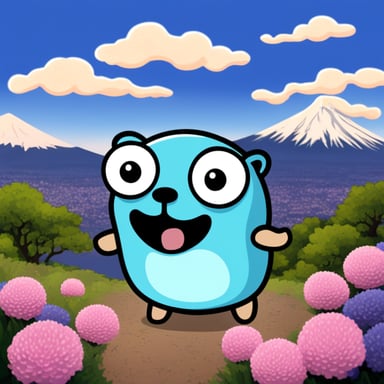 Happy Go Blue Gopher at Mount Fuji