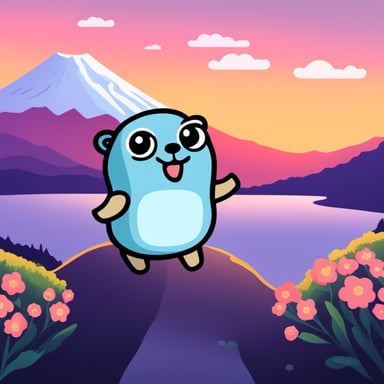 Happy Go Blue Gopher at Mount Fuji