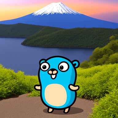 Happy Go Blue Gopher at Mount Fuji