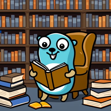 Go Blue Gopher is happy while reading a book.