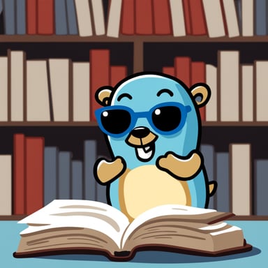 Go Blue Gopher is happy while reading a book.