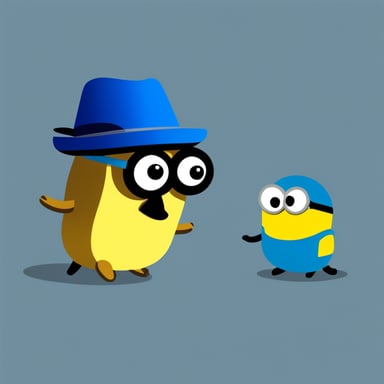 Happy Go Blue Gopher meeting a minion as Go Blue Gopher.