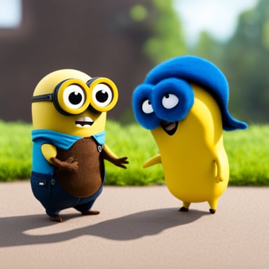 Happy Go Blue Gopher meeting a minion as Go Blue Gopher.