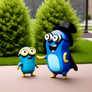 Happy Go Blue Gopher meeting a minion as Go Blue Gopher.