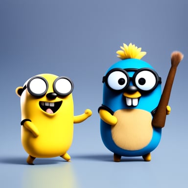Happy go blue gopher and go blue gopher as a minion.