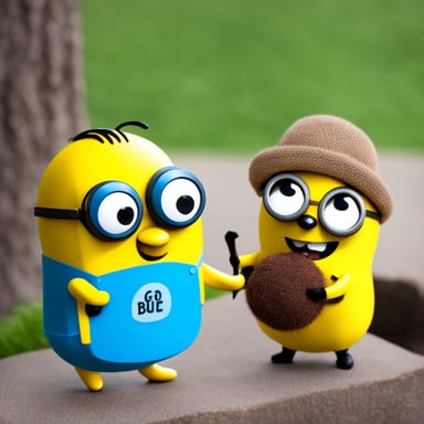 Happy go blue gopher meeting a minion as go blue gopher.