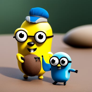 Happy go blue gopher meeting a minion as go blue gopher.