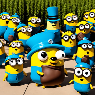 Happy go blue gopher meeting minions.