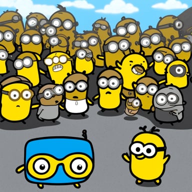 Happy go blue gopher meeting minions.