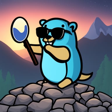 Go Blue Gopher with a sign AmoCRM for GitHub repo logo
