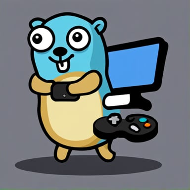 Go Blue Gopher holding a game controller in his hands.