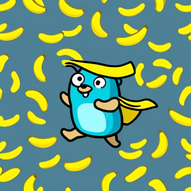 A Go Blue Gopher running between banana skins.