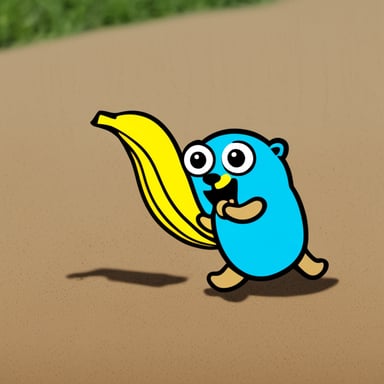 A Go Blue Gopher running between banana skins.