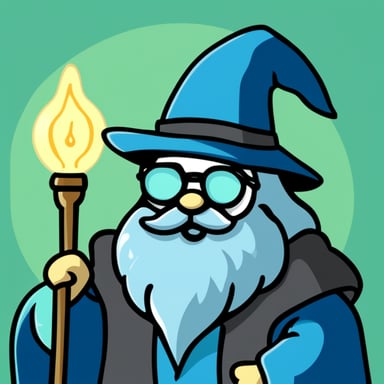 Go Blue Gopher with a long grey wizard beard and glasses