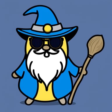Go Blue Gopher with a long grey wizard beard and glasses