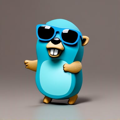 Go Blue Gopher as a software developer wearing sunglasses is ready to code in style.