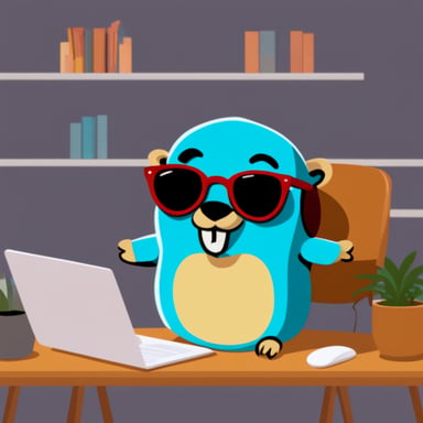 Go Blue Gopher as a software developer wearing sunglasses is ready to code in style.