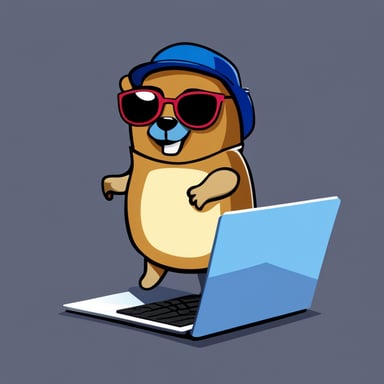 Go Blue Gopher as a software developer wearing sunglasses is ready to code in style.