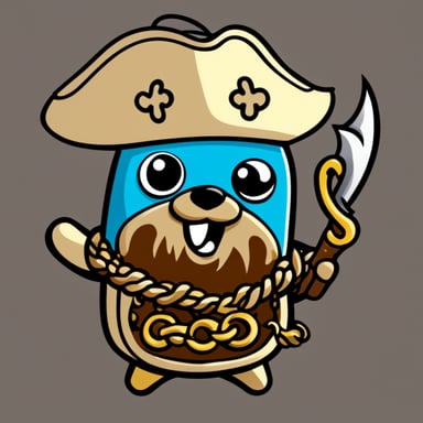 Go Blue Gopher as a pirate screaming err! with transparent background and basic drawing.