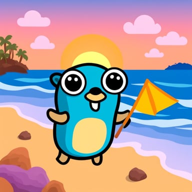 Happy Go Blue Gopher on the beach.
