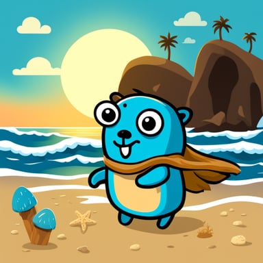 Happy Go Blue Gopher on the beach.