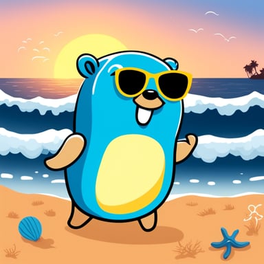 Happy Go Blue Gopher on the beach.
