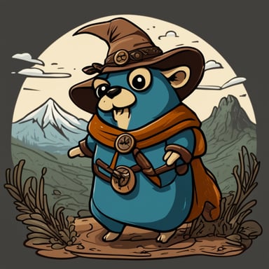 I want a Hobbit-inspired Go Blue Gopher in the Golang style, classic, hand-drawn.