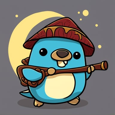 I want a Hobbit-inspired Go Blue Gopher in the Golang style, classic, hand-drawn.