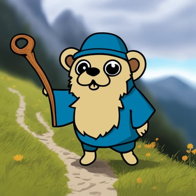 I want a Hobbit-inspired Go Blue Gopher in the Golang style, classic, hand-drawn.